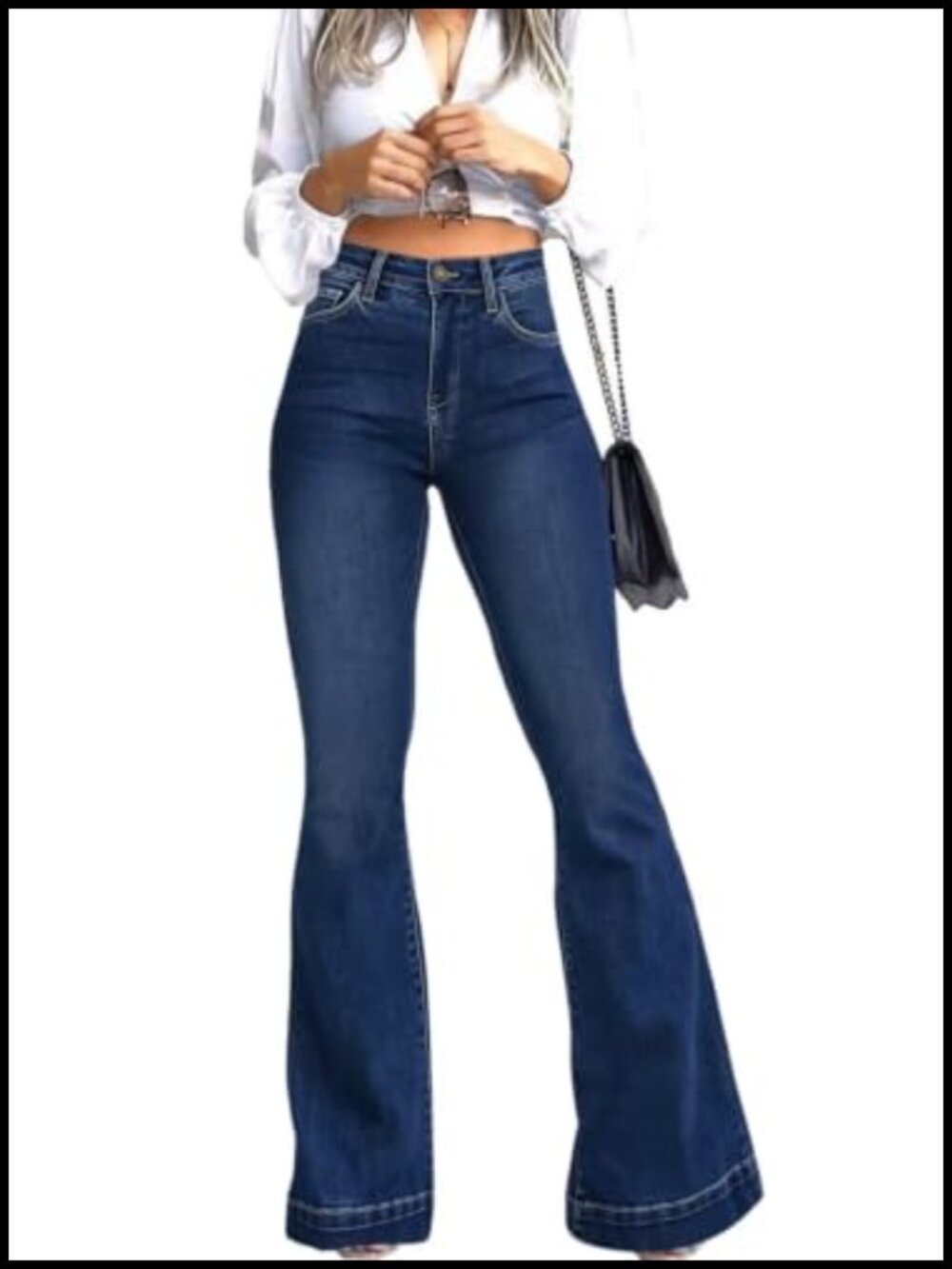 High Waisted Bell Bottom Flare Jeans Stretch Denim Wide Leg